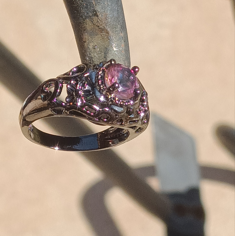 Gorgeous Black plated 925 Silver Ring with Purple Tourmaline with hints of Blue